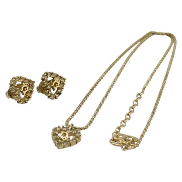 Christian Dior Earring Necklace metal 2Set Gold Auth am7831 - Picture 1 of 15